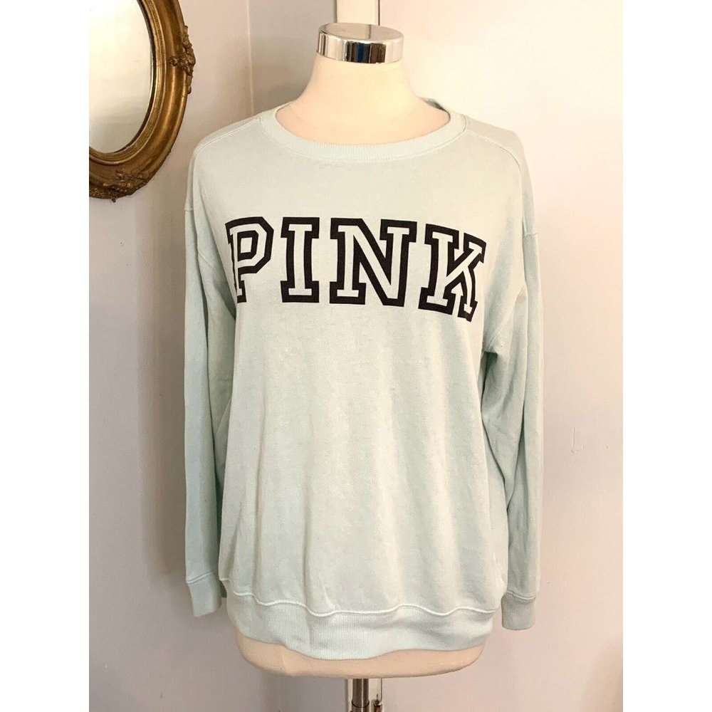 Victoria’s Secret Pastel Blue Pink PullOver Sweatshirt S M Spell out Preppy - Picture 8 of 11